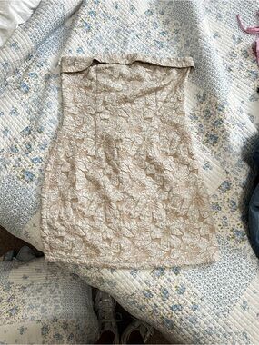 Strapless Beige Jacquard Mini Dress